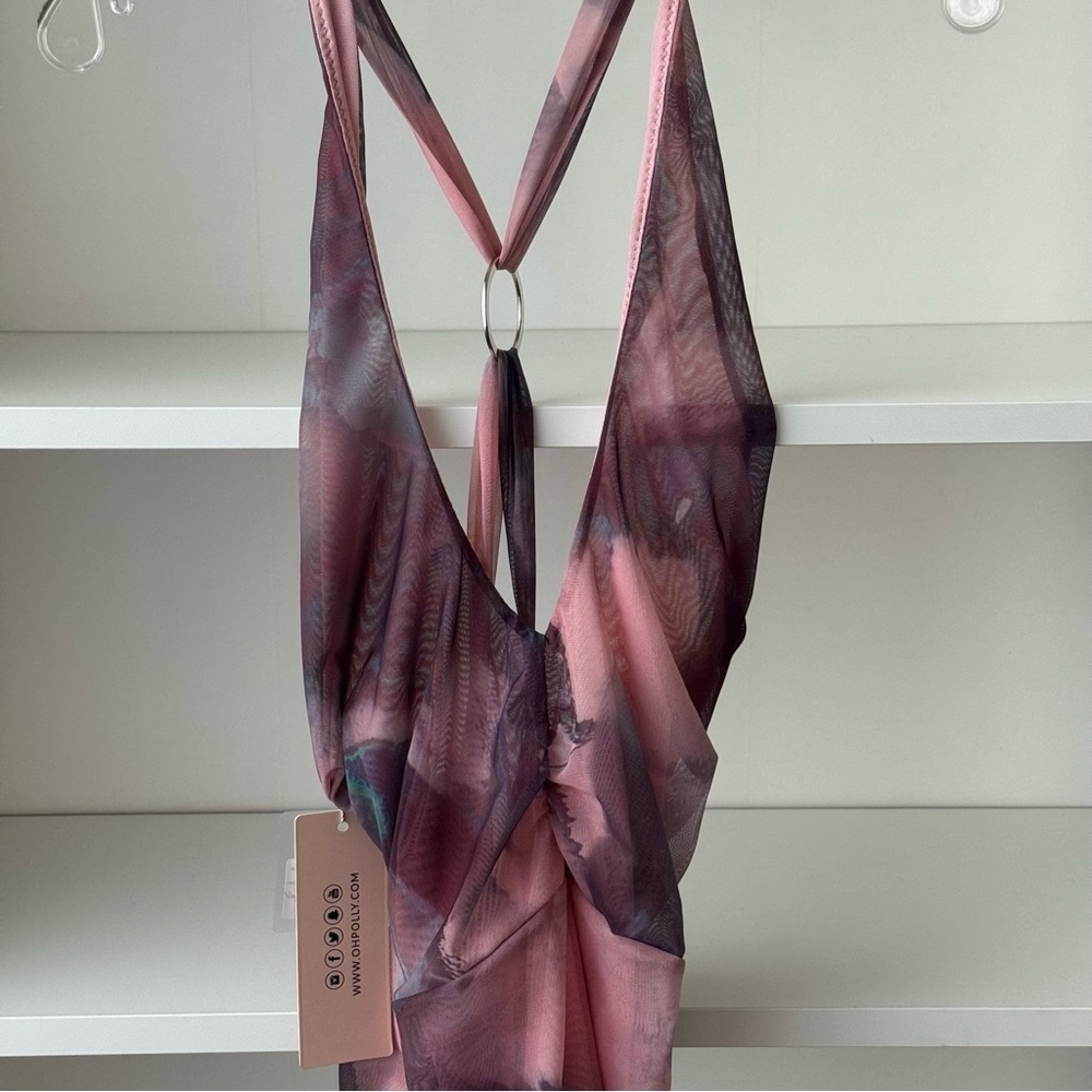 NWT OH POLLY x TAMMY HEMBROW Out Of This World Crossover Ruched Mesh Mini Dress - Picture 6 of 9